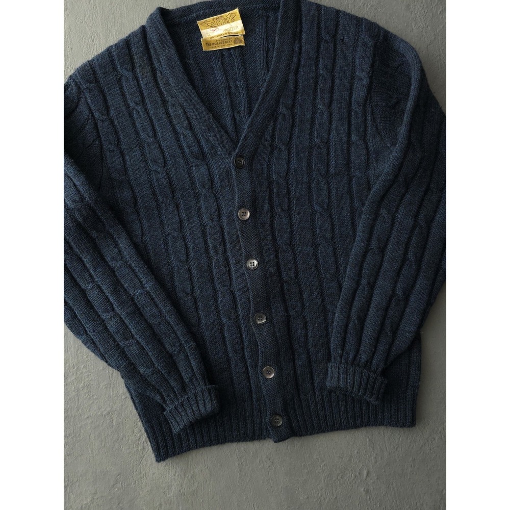 Vintage 1960s Jantzen Country Squire Worsted Wool Cable Knit Cardigan Sweater M - Picture 2 of 11